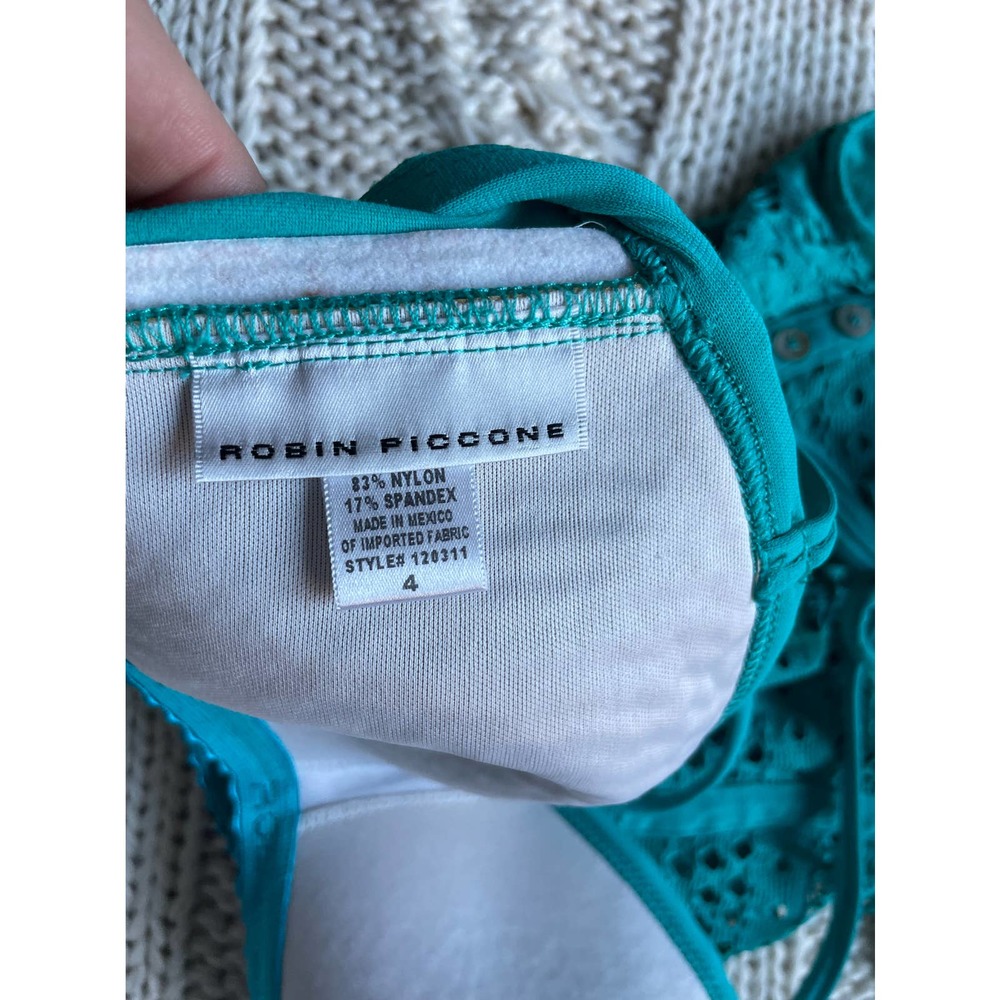Robin Piconne Teal Crotchet Overlay One Piece Swimsuit - Picture 5 of 6
